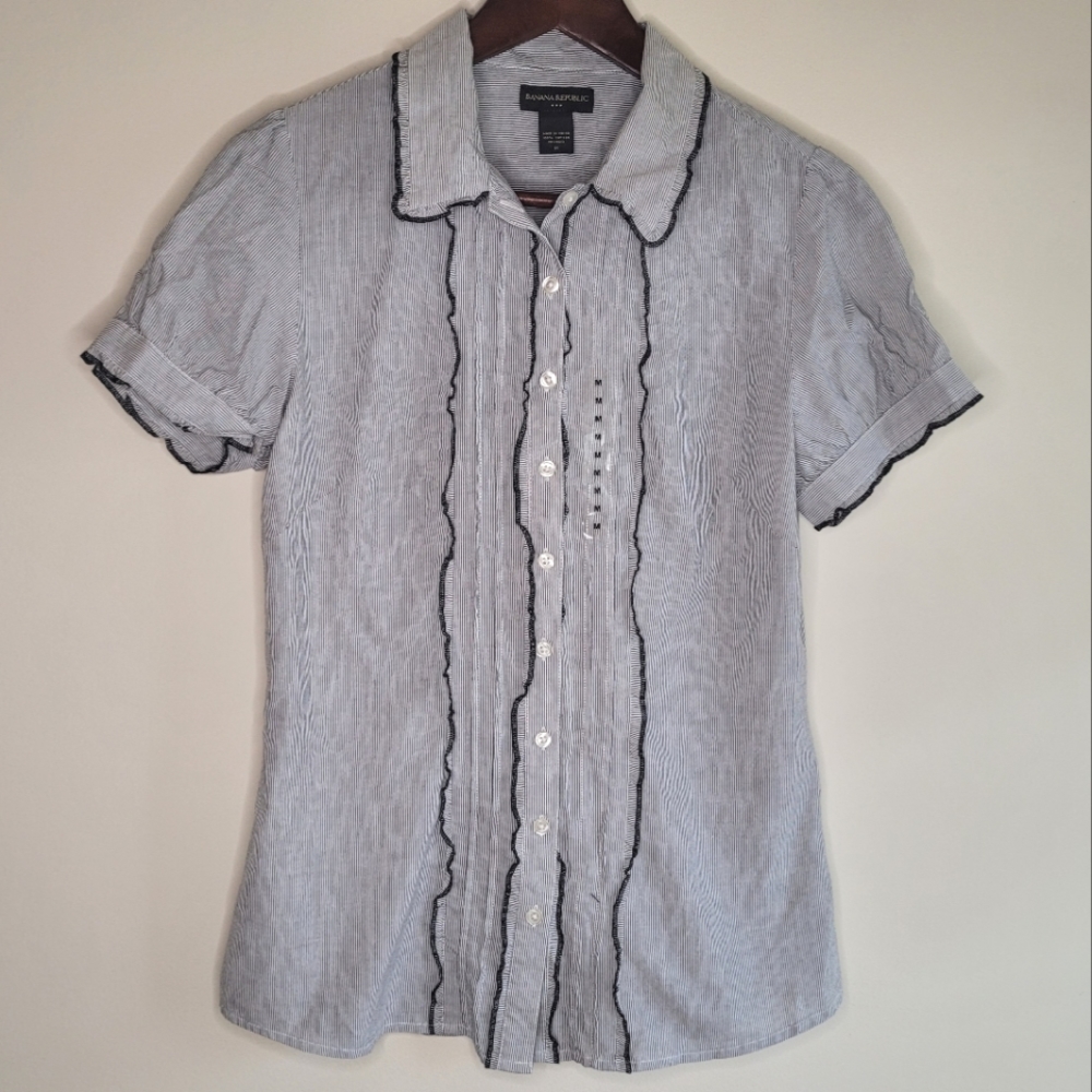Banana Republic Striped Short Sleeve Top Sz M NWT
